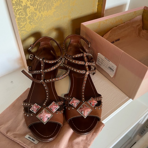MIU MIU Studded Leather Gladiator Sandals 41 - 10US Womens - Picture 7 of 7